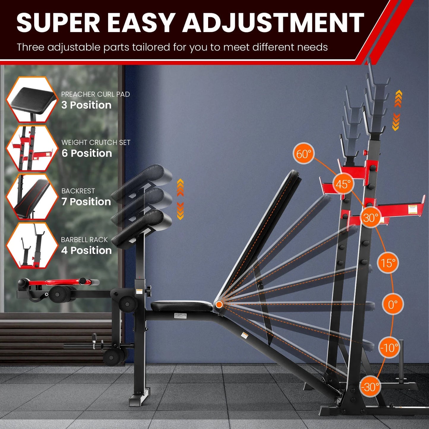 900LBS Olympic Weight Bench Set with Barbell Rack, Preacher Curl, Leg Extension Full Body Exercise Workout Bench Press for Home Gym