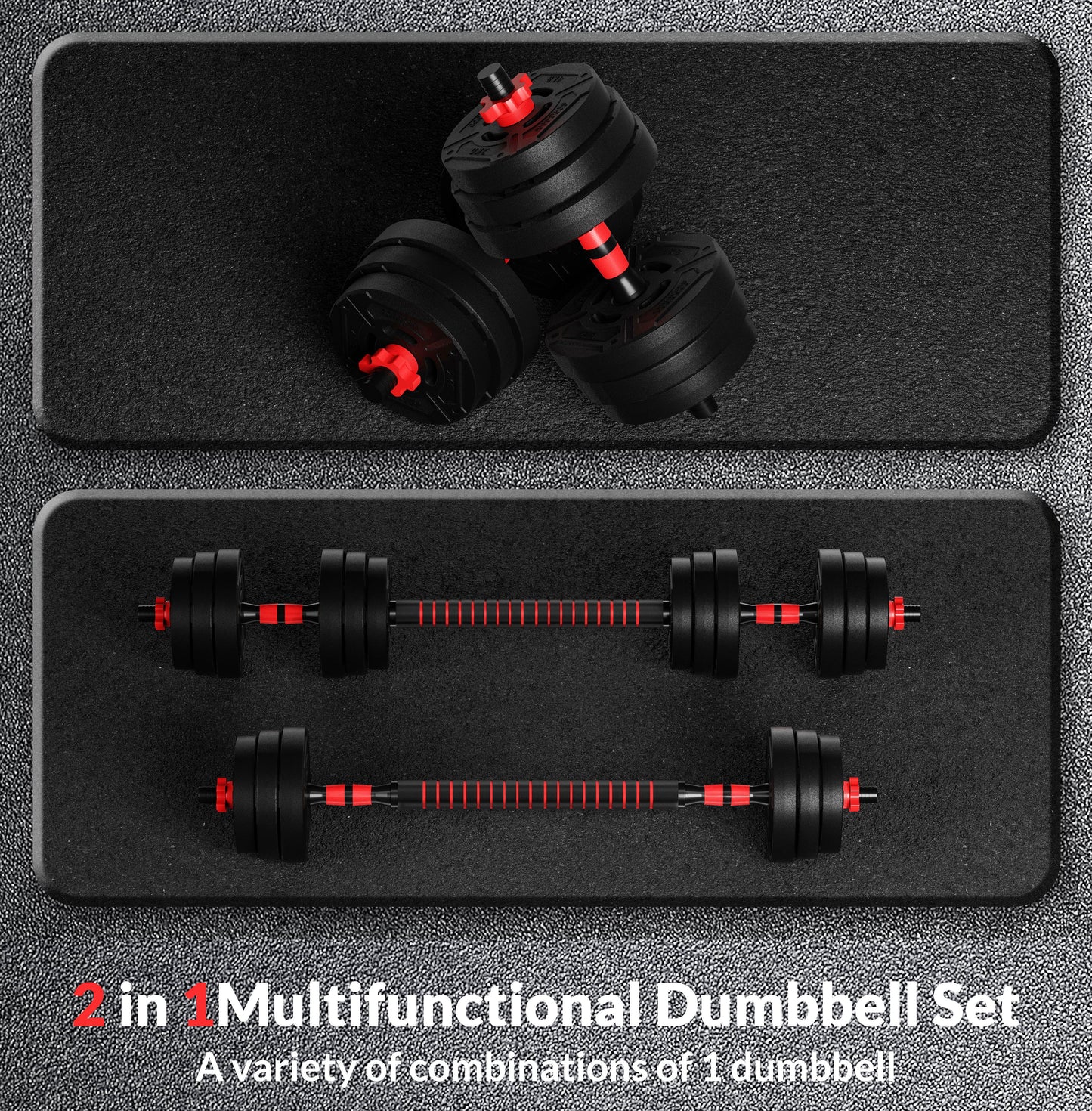 60LB 4-In-1 Portable Changeable Dumbbell, Barbell, and Kettlebell Set with Adjustable Weights