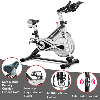 Stationary Silent Belt Adjustable Exercise Bike with Phone Holder and Electronic Display